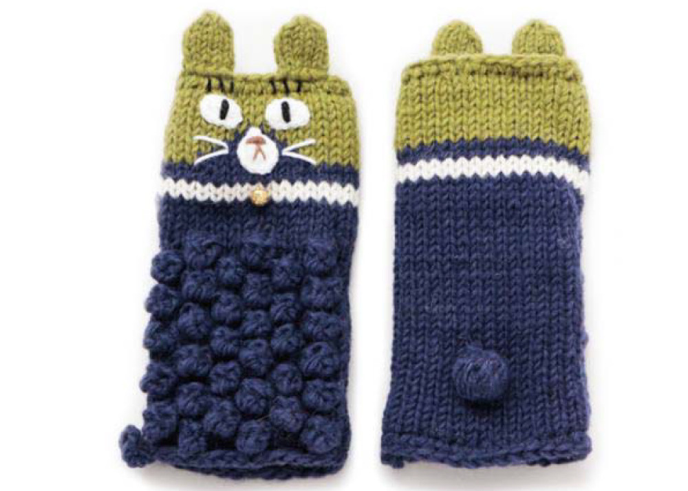 猫のアームカバー ネイビー/カーキ 7nwp9303nk-1912